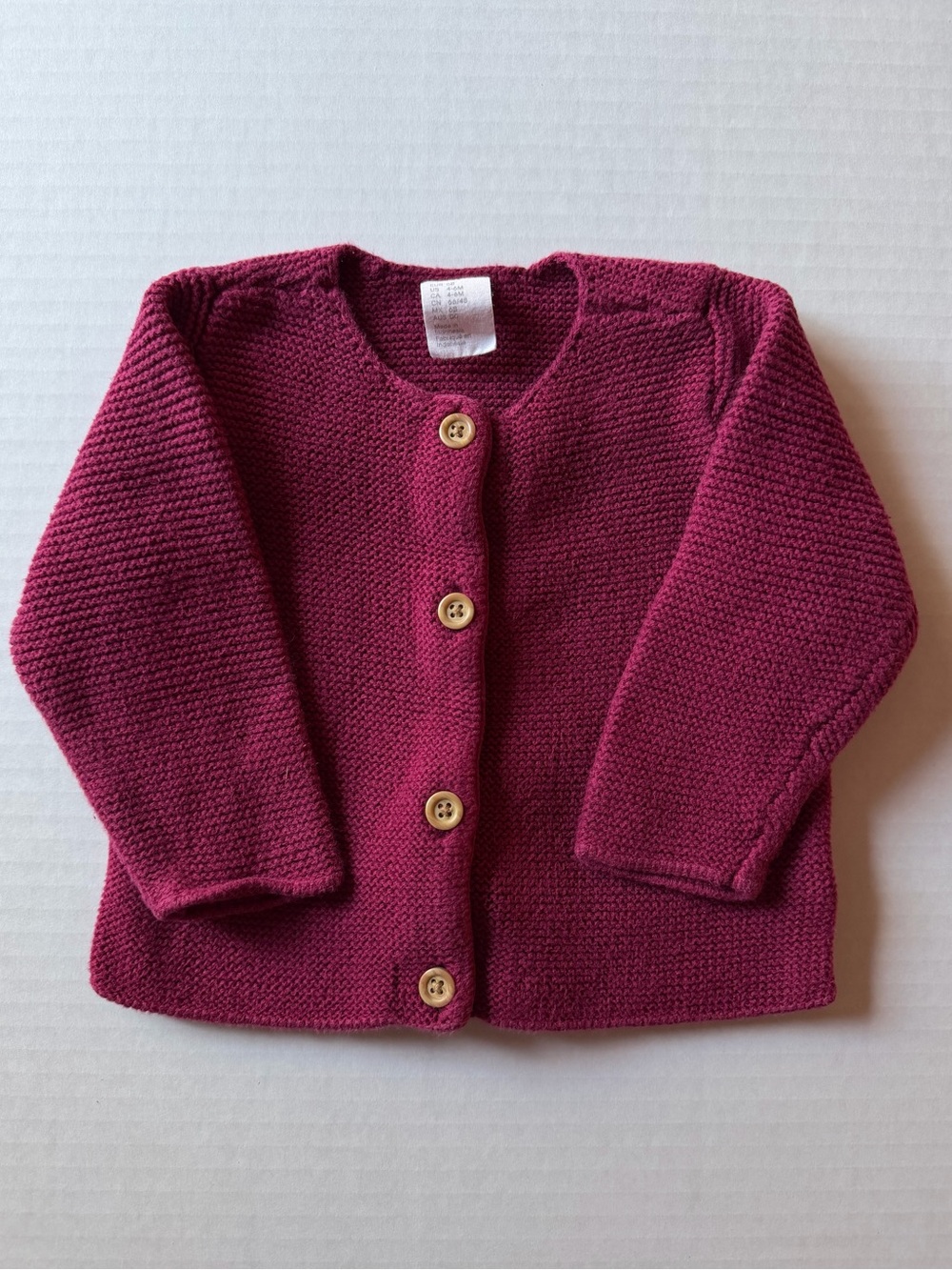H&M Baby Burgundy Knit Button Cardigan Sweater 4-6M